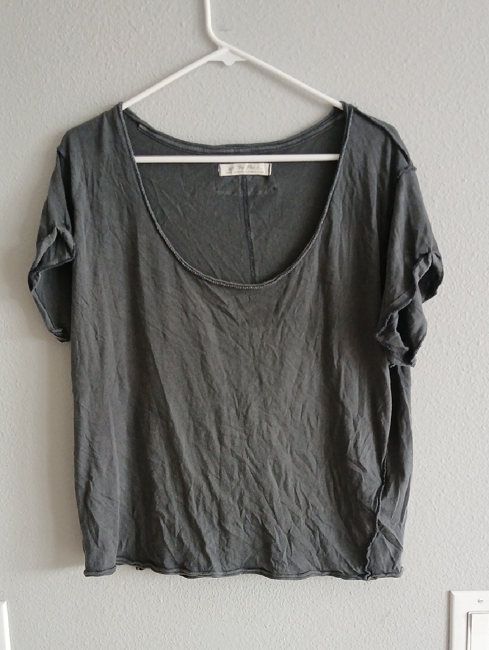 We The Free Small Washed Charcoal Scoop Neck Tee - Gray Tee Shirt